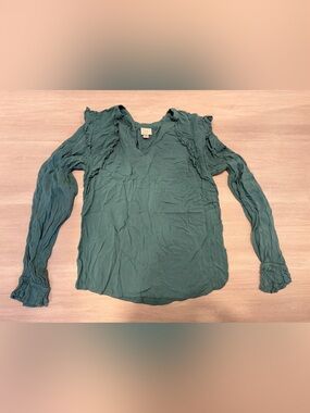a new day teal Ruffle-Trim Long-Sleeve Blouse